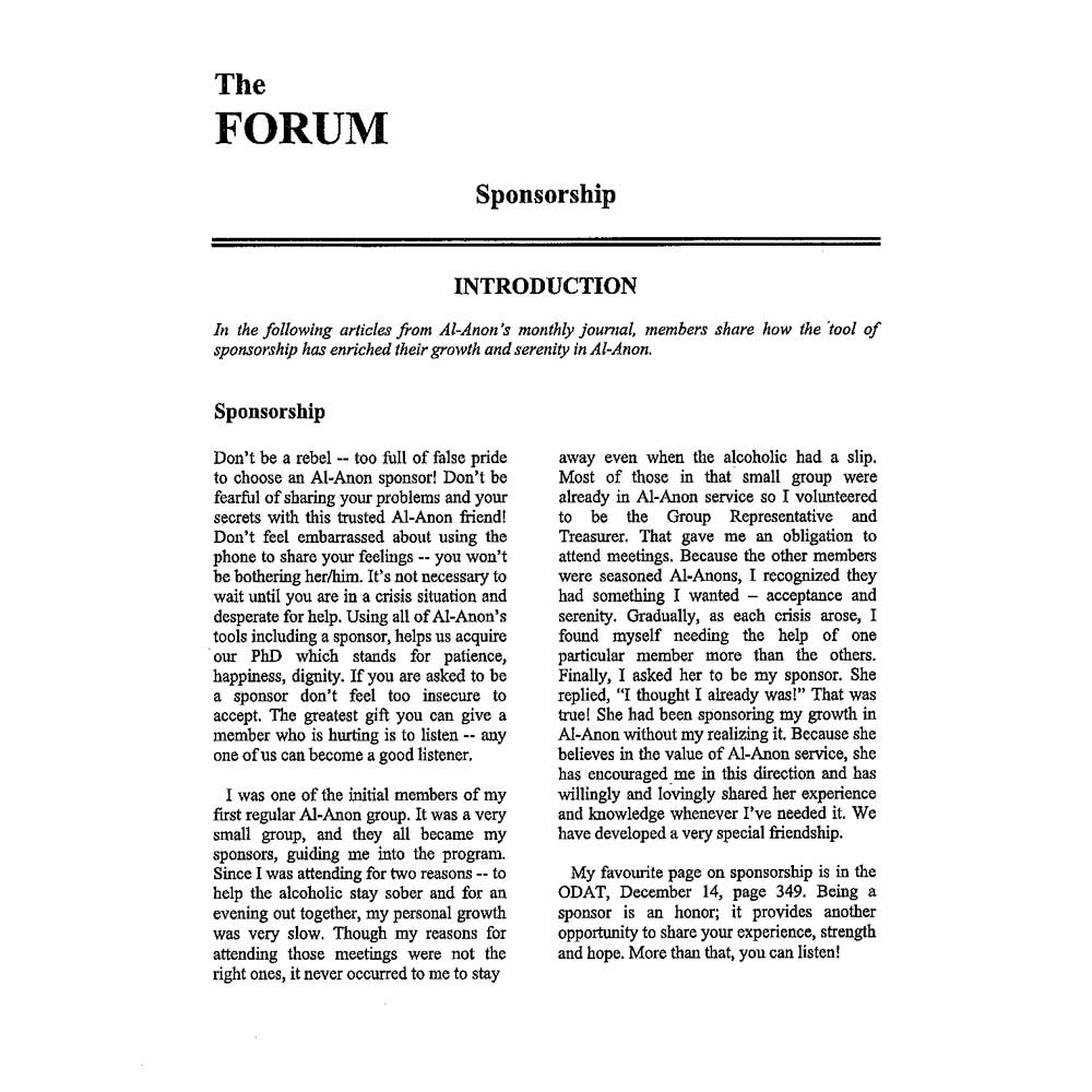 Al Anon Family Groups Reprints - Sponsorship exerpt